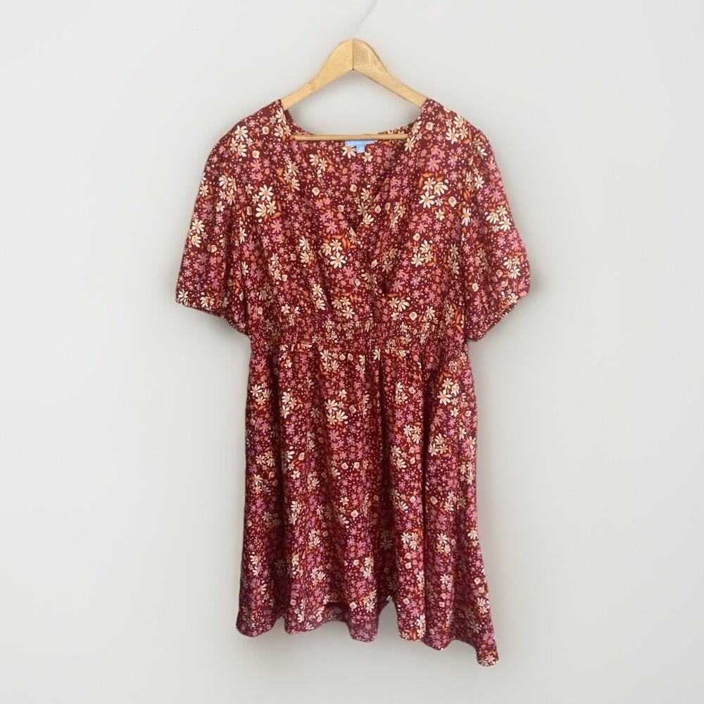 Draper James Midi Dress Women’s 1X Faux Wrap Ballon Sleeves Cottagecore Boho